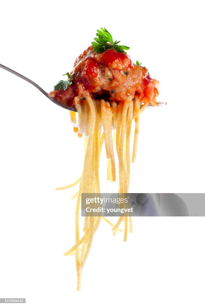 Whole wheat spaghetti and meatballs