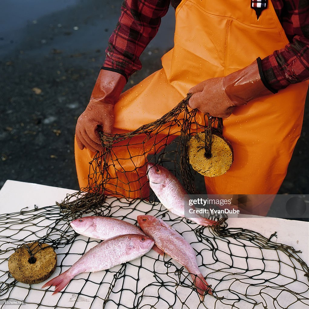 Fisherman holding a fishing net