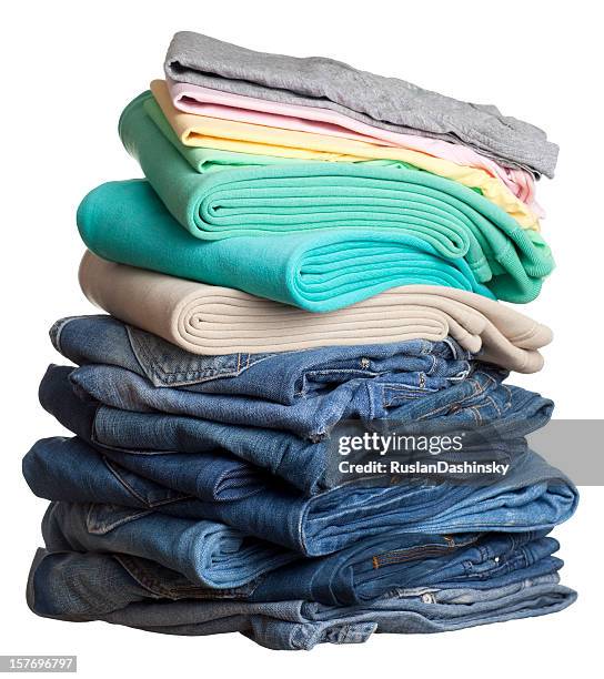 heap of folded clothes. - clothes bildbanksfoton och bilder