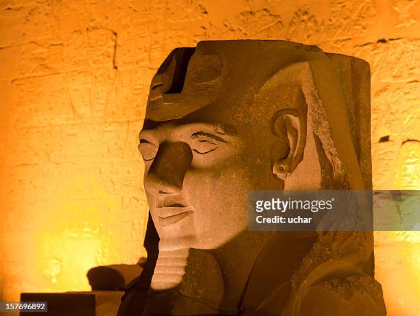 pharoh statue la nuit - cléopâtre photos photos et images de collection