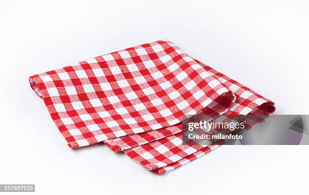 rote und weiße serviette - spültuch stock-fotos und bilder