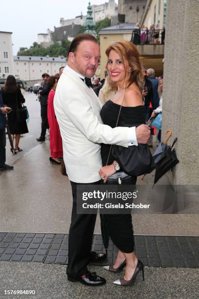 Alexander Fürst zu Schaumburg-Lippe and his wife Mahkameh zu Schaumburg-Lippe attend the "Orfeo ed Euridice" premiere during the Salzburg Opera...