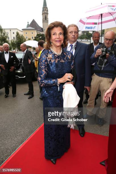 Queen Silvia of Sweden attends the "Orfeo ed Euridice" premiere during the Salzburg Opera Festival 2023 at Grosses Festspielhaus on August 4, 2023 in...