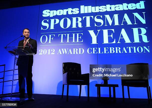 Time Inc. Sports Group Editor Paul Fichtenbaum speaks onstage at the 2012 Sports Illustrated Sportsman of the Year award presentation at Espace on...