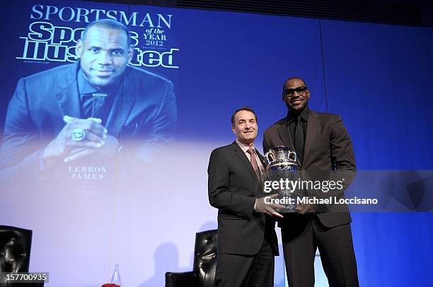 Time Inc. Sports Group Editor Paul Fichtenbaum and 2012 Sportsman of the Year LeBron James speak onstage at the 2012 Sports Illustrated Sportsman of...