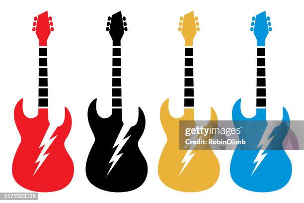 illustrazioni stock, clip art, cartoni animati e icone di tendenza di chitarre elettriche icone - chitarra