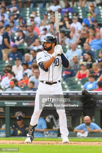 Detroit Tigers center fielder Riley Greene bats in the first inning during the Detroit Tigers versus the Tampa Bay Rays game on Friday August 4, 2023...