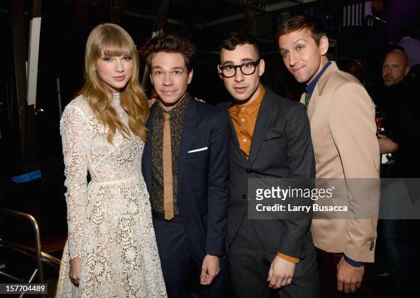 Taylor Swift and Nate Ruess, Jack Antonoff, and Andrew Dost of fun. Attend The GRAMMY Nominations Concert Live!! held at Bridgestone Arena on...
