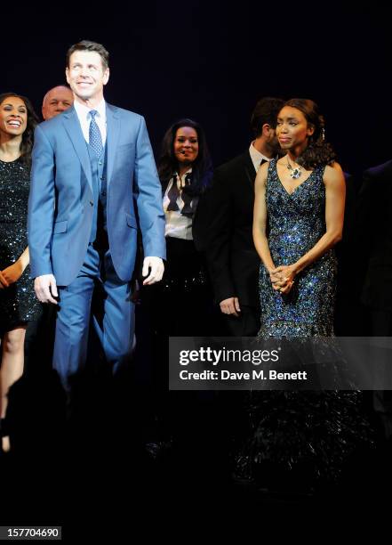 Lloyd Owen and Heather Headley bow at the curtain call during the press night performance of 'The Bodyguard' at the Adelphi Theatre on December 5,...