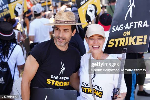 Jeri Ryan walks the picket line in support of the SAG-AFTRA and WGA strike on August 4, 2023 in Los Angeles, California.