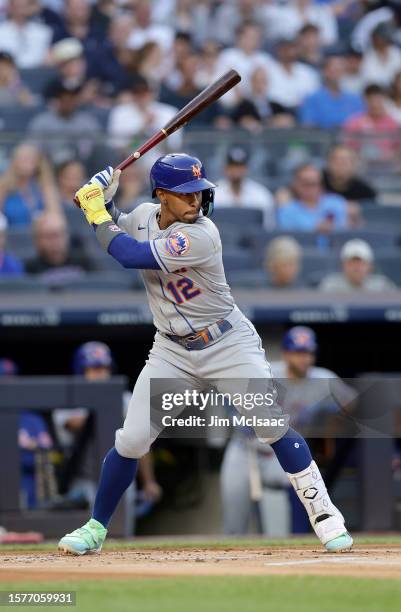 Francisco Lindor of the New York Mets in action against the New York Yankees at Yankee Stadium on July 26, 2023 in Bronx borough of New York City....