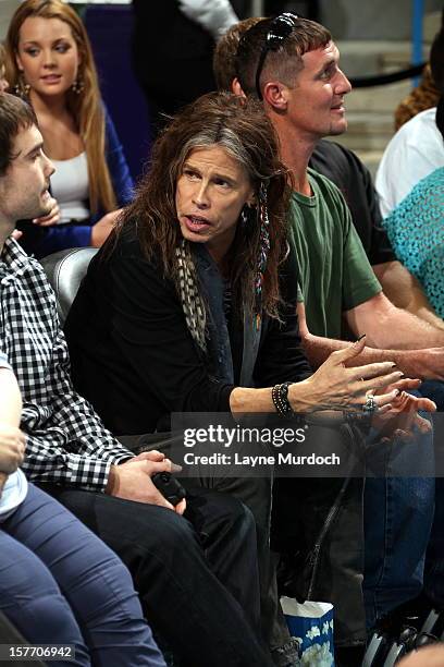 Steven Tyler of Aerosmith watches the game between the New Orleans Hornets and the Los Angeles Lakers on December 5, 2012 at the New Orleans Arena in...