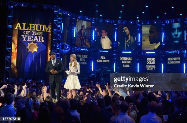 Cool J and Taylor Swift speak onstage at The GRAMMY Nominations Concert Live!! held at Bridgestone Arena on December 5, 2012 in Nashville, Tennessee.