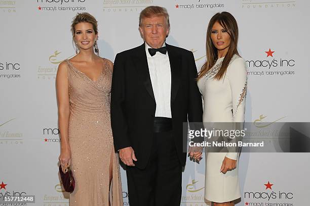 Ivanka Trump, Donald Trump and Melania Trump attends European School Of Economics Foundation Vision And Reality Awards on December 5, 2012 in New...
