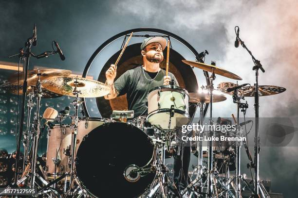 Ben Thatcher of Royal Blood performs at Y Not Festival 2023 at Pikehall on July 28, 2023 in Matlock, England.