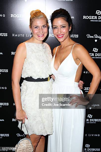 Lea La Marca and Violet Camacho attend the Haute Living and Roger Dubuis dinner hosted By Daphne Guinness at Azur on December 5, 2012 in Miami Beach,...