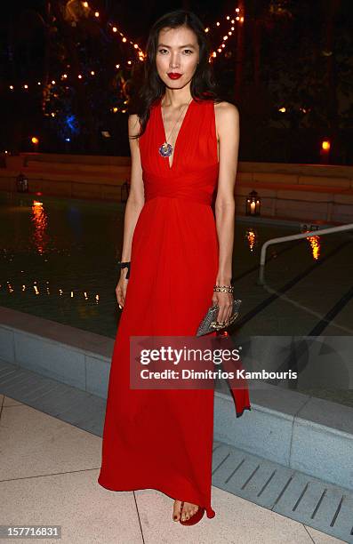 Xin Li attends a dinner and auction hosted by CHANEL to benefit The Henry Street Settlement at Soho Beach House on December 5, 2012 in Miami Beach,...