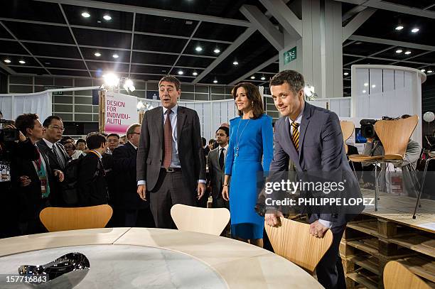 Denmark's Crown Princess Mary and Crown Prince Frederik visit the Business of Design Week exhibition in Hong Kong December 6, 2012. The Danish Royal...