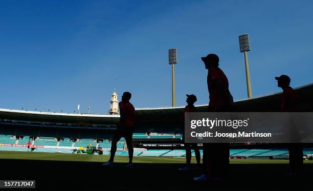 Cricket players during a Sydney Sixers training session at Sydney Cricket Ground on December 6, 2012 in Sydney, Australia.