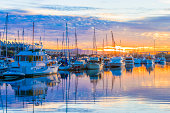 boats, marina at dawn, sunrise clouds, San Diego Harbor, California