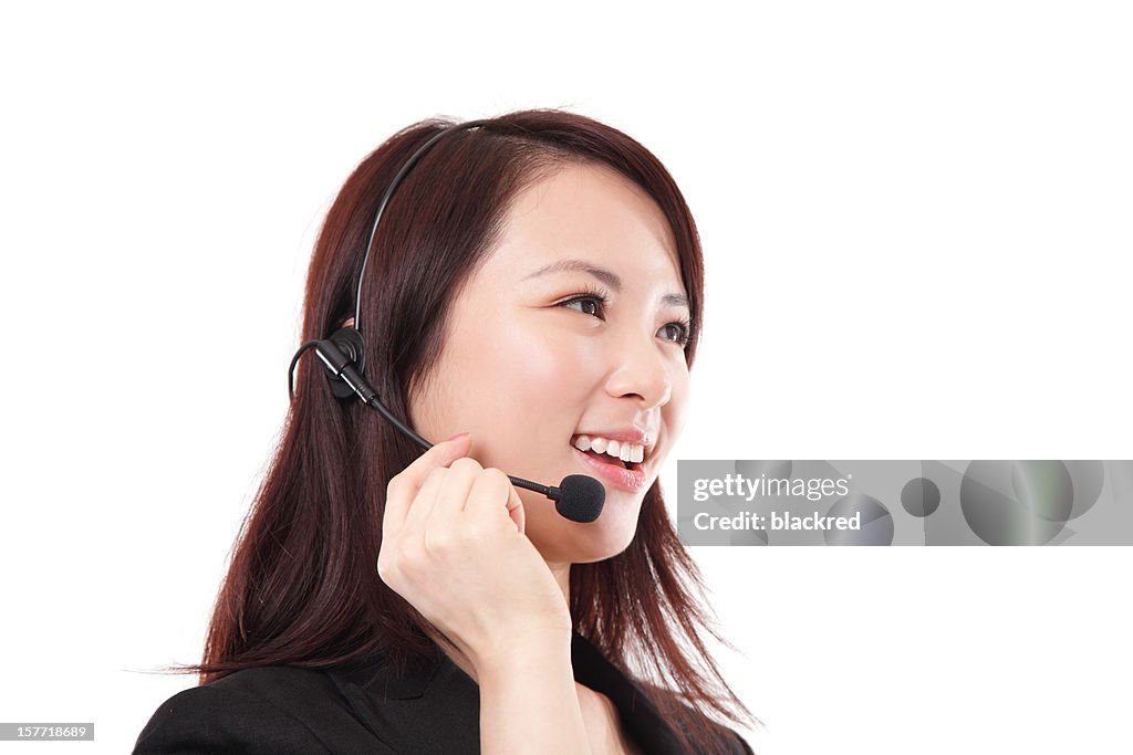 Chinese Customer Service Representative On White Background High-Res ...