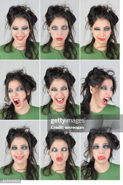 expresiones faciales de mujer joven - imagen múltiple fotografías e imágenes de stock