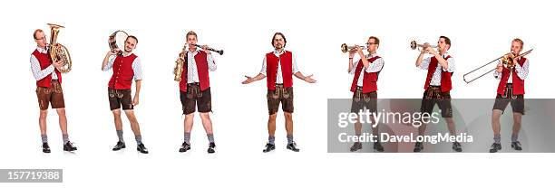 bavarian / austrian brass band - lederhosen stock pictures, royalty-free photos & images