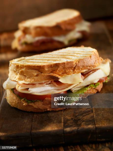 turkey club panini - panini stock pictures, royalty-free photos & images