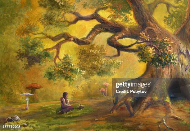 stockillustraties, clipart, cartoons en iconen met in fairy forest - fee