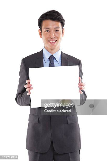 asian businessman holding a blank sign - man blank sign stock pictures, royalty-free photos & images