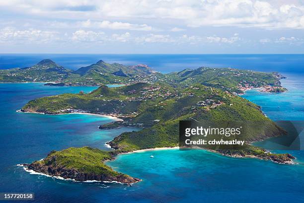 aerial view of st. barths, french west indies - gustavia harbour stock pictures, royalty-free photos & images