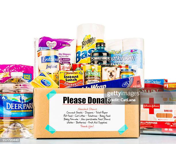 food donation collection - donation box white background stock pictures, royalty-free photos & images