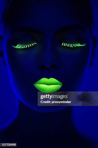 women portrait in neon light - body paint stock pictures, royalty-free photos & images