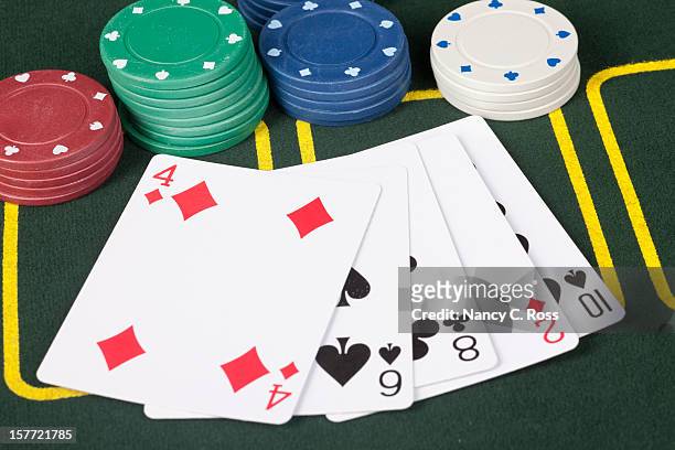 lousy poker hand, playing-cards, gambling, chips, losing, chance, casino - nancy green stock pictures, royalty-free photos & images