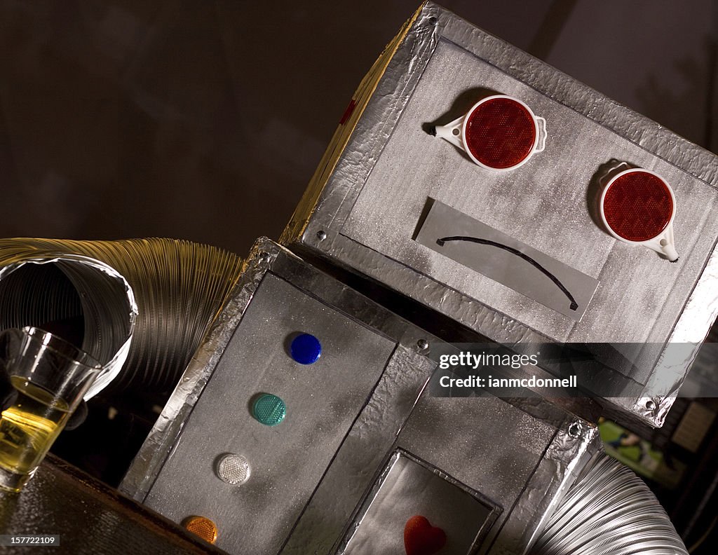 Sad drinking robot