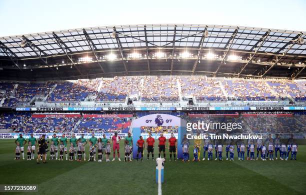 General view inside the stadium as the players and officials line up under the handshake board during the Premier League Summer Series match between...