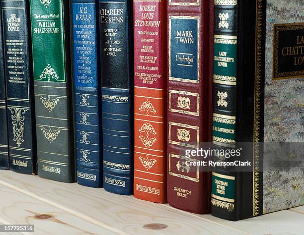 leather bound books. - mark twain stock pictures, royalty-free photos & images