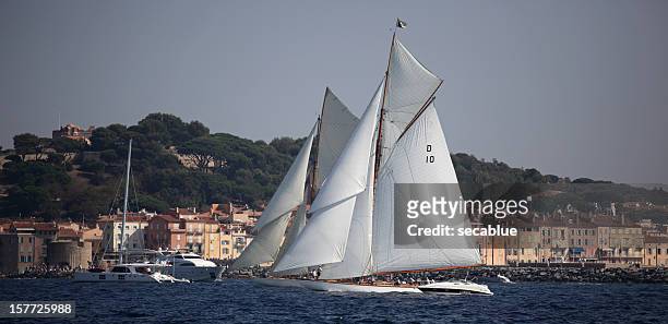 two classic yachts race - regatta stock pictures, royalty-free photos & images