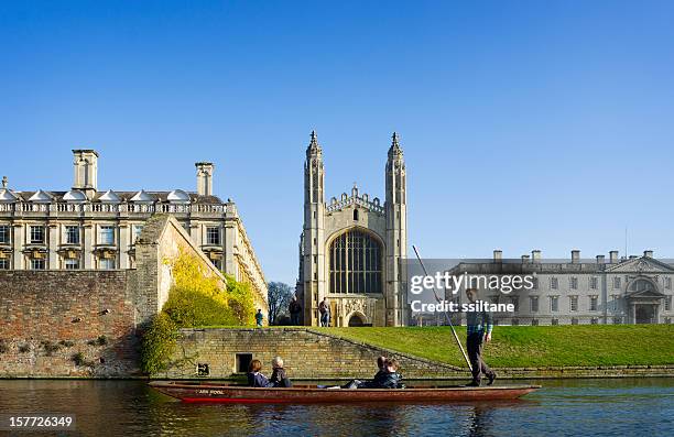 punting in cambridge near king's college - cambridge river stock pictures, royalty-free photos & images