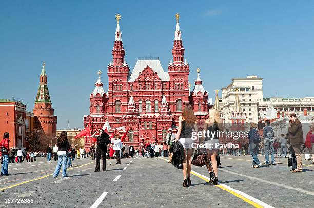 beautiful women in red square moscow - state historical museum stock pictures, royalty-free photos & images