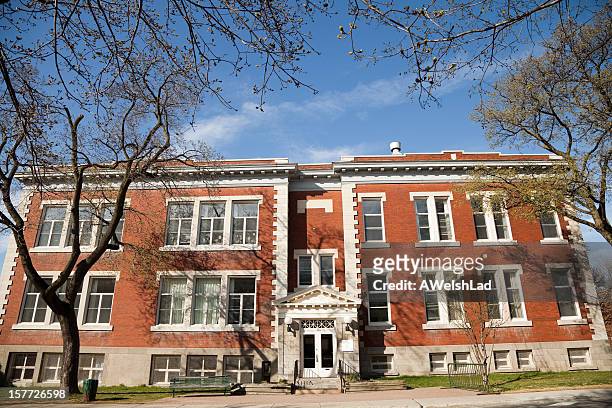 small montreal school in the spring - school facade stock pictures, royalty-free photos & images