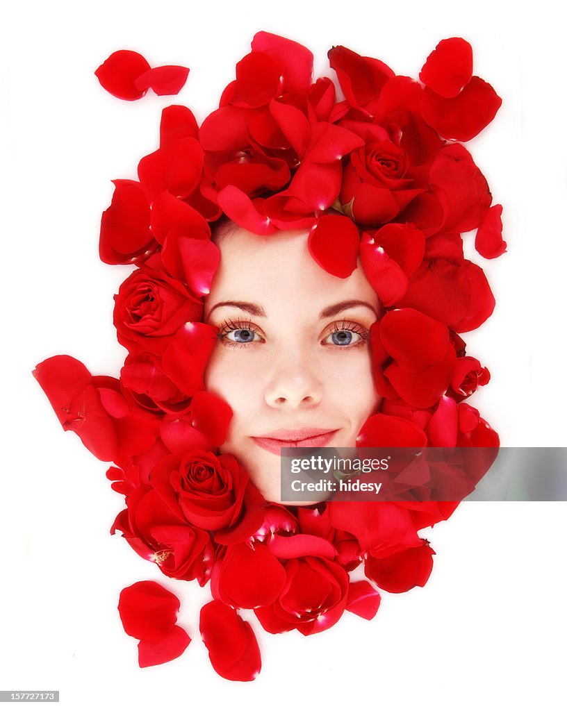 Rose Beauty with young woman among roses