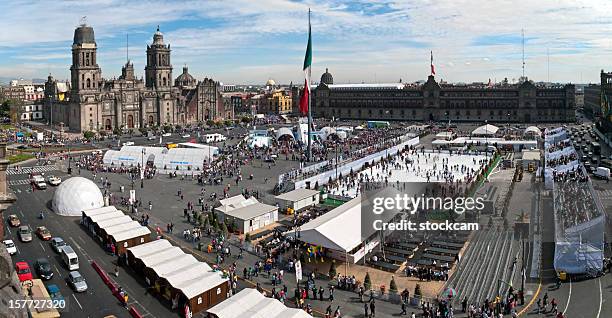 zocalo square, mexico city - ice rink overhead stock pictures, royalty-free photos & images