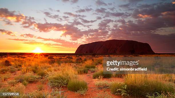 ayers rock dawn northern territory - australia stock-fotos und bilder