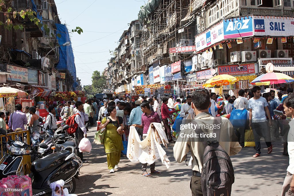 Busy Mumbai street corner at Crawford Market