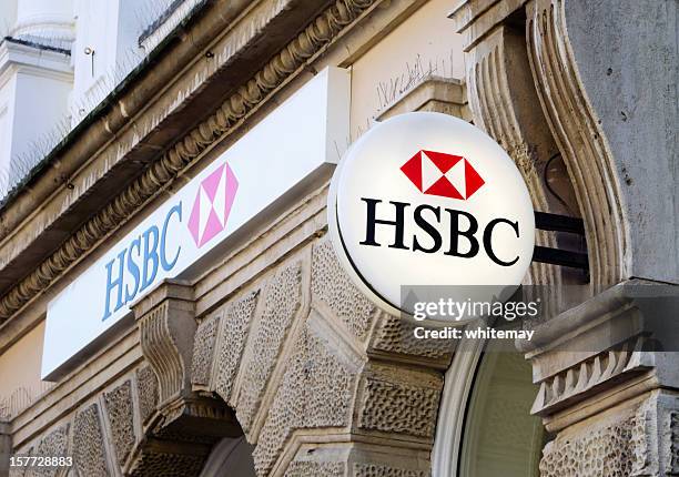 hsbc bank signs - hsbc stock pictures, royalty-free photos & images