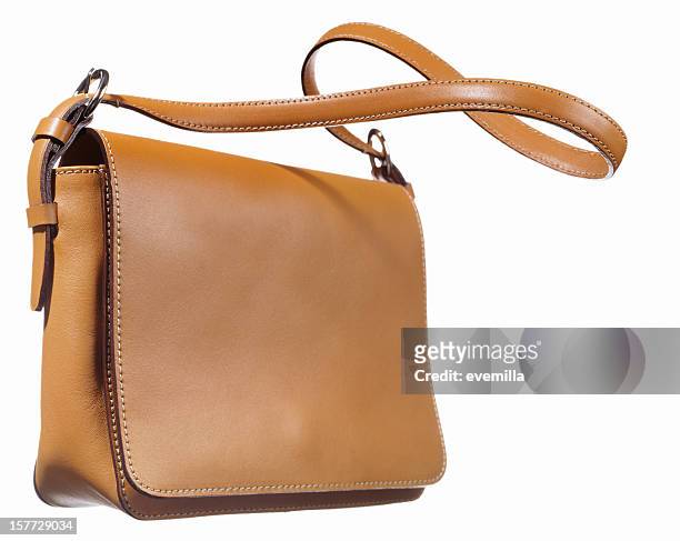 shoulder bag on white. - bruine handtas stockfoto's en -beelden