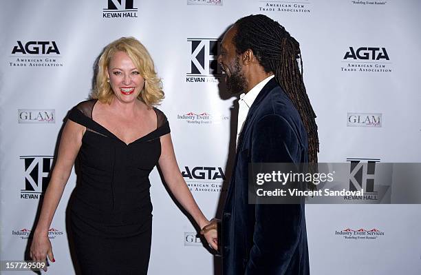 Actress Virginia Madsen and fashion designer Kevan Hall attend fashion designer Kevan Hall's Spring 2013 Collection on December 5, 2012 in Los...