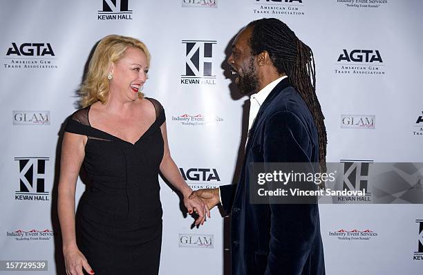 Actress Virginia Madsen and fashion designer Kevan Hall attend fashion designer Kevan Hall's Spring 2013 Collection on December 5, 2012 in Los...