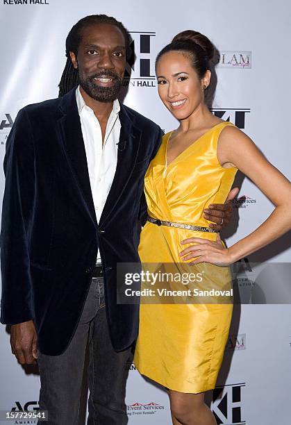 Designer Kevan Hall and actress Marissa Quinn attend fashion designer Kevan Hall's Spring 2013 Collection on December 5, 2012 in Los Angeles,...